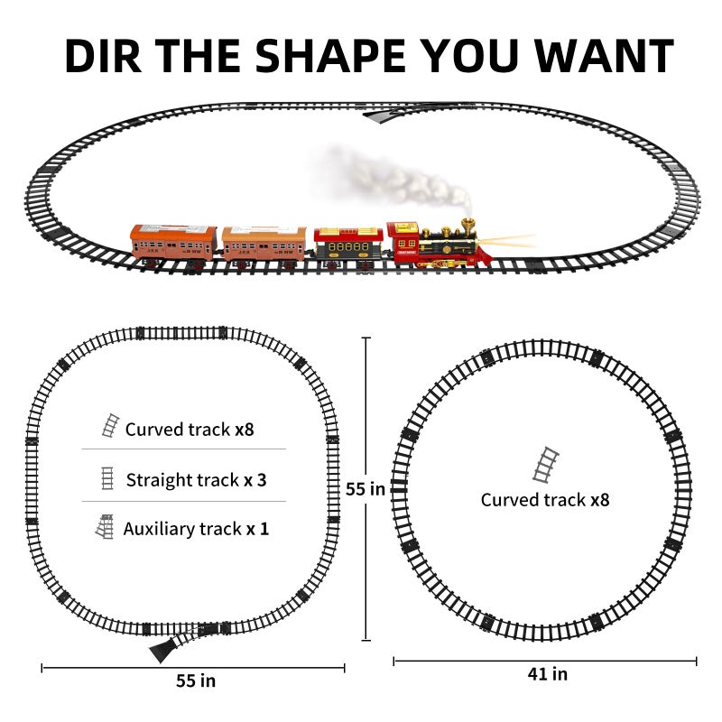 TEMI Train Set for Kids Toddlers 3-5, Train with Steam Engine, Cargo Car and Long Track, Rechargeable Battery Play Red Train Toys with Smoke, Light & Sounds, Gift for Boys & Girls 4-7 Years - Image 2